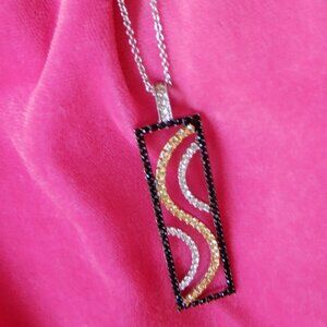 JJJ 925 Sterling Silver Necklace Chain Clear Canary Black Gemstones